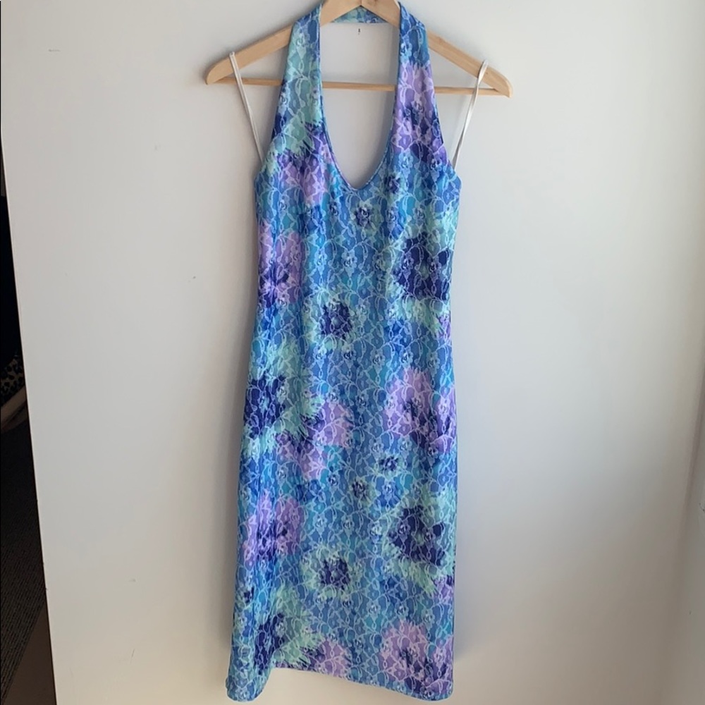 Elegant Blue and Purple Midi Dress